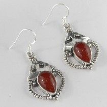 SILVER RED ONYX GEMSTONE EARRING