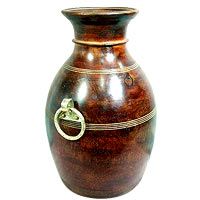 Wooden Vase with Brass Handles