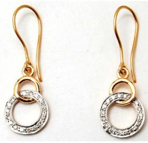 dynamic dual tone pave set diamond studded hanging earrings