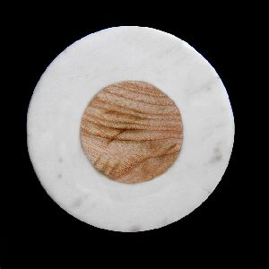 Decorative Marble Round White Marble Wood Coaster Set