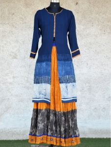 Cotton Blue Party Wear Printed Kurti