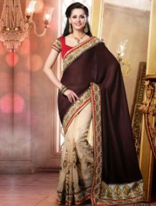 Majestic Maroon Patch Border Work New Designer Saree