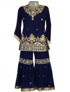 Navy Blue Georgette Festival Wear Embroidery Work Kids Sharara Suit