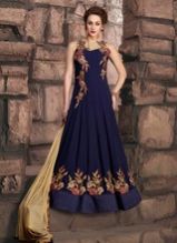 Neavy Blue Georgette Wedding Wear Embroidery Work Anarkali Style