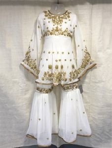 White Georgette Wedding Wear Embroidery Work Kids Sharara Style