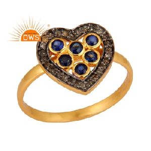 Heart Shape Blue Sapphire Pave Diamond Ring