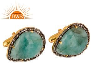 Pave Diamond and Emerald Gemstone Cufflinks