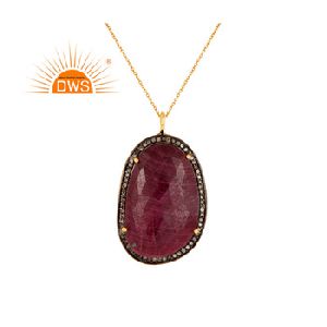 Ruby Pave Diamond Pendant Designer Gold