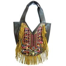 Hand Embroider Leather Tote Bag