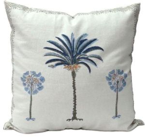 palm tree blue Hand Block Printed Cotton Duck Fabric Cushion Cover