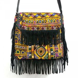 VINTAGE Embroidered Banjara Patch on Afghan Leather Bag