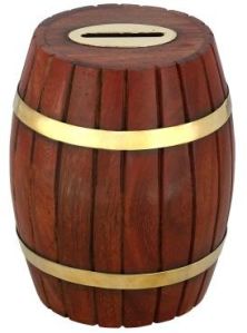 BARREL SHAPE WOODEN MONEY BOX