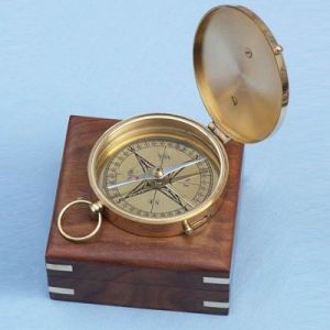 NAUTICAL BRASS NAVIGATOR COMPASS WITH WOODEN BOX