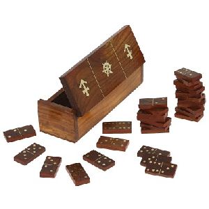 WOODEN DOMINO SET WITH BRASS ANCHOR ON TOP