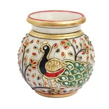 Marble Flower Vase Enamel Peacock