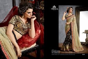 SAREE ON NET FOIL PALLU WITH HEAVY EMBROIDERY BORDER