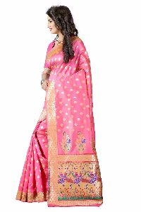 Pink Colour Poly Silk Jacquard Saree