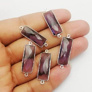 Amethyst Quartz 8x26mm Rectangle Silver Bezel Connector