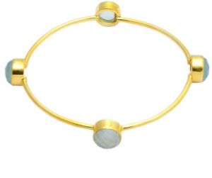 Aqua Chalcedony Round Stone Gold Plated 4 Stone Bangle