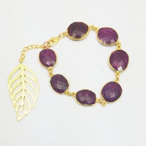 Beautiful Ruby Gemstone Bezel Connector Bracelet