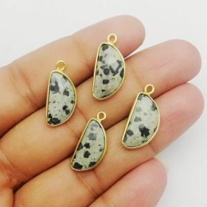 Dendritic Opal Half Moon Shape Gold Bezel Pendant