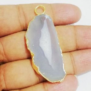 Grey Agate Electroplated Slice Pendant