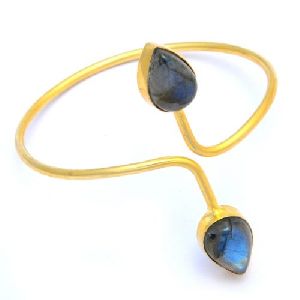 Labradorite Gemstone Gold Plated Sterling Silver Adjustable Bangle