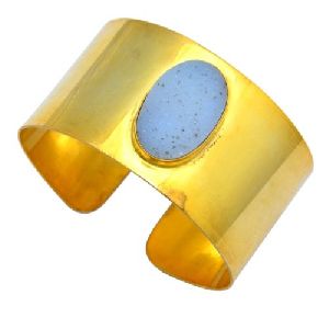 Natural White Druzy Gemstone Gold Plated Adjustable Cuff Bracelet