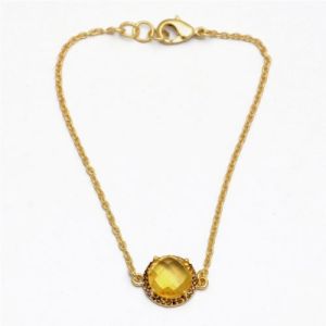 Pave Set Citrine Quartz Round Gold Plated Gemstone Bracelet