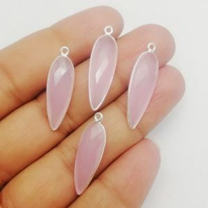 Pink Chalcedony Pear Drop Shape Silver Bezel Pendant