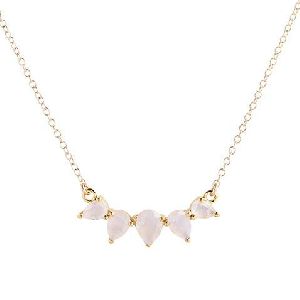 Rainbow Moonstone Teardrop Prong Set Gold Long Necklace