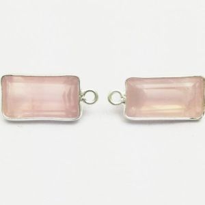 Rose Quartz Rectangle Shape Silver Bezel Pendant