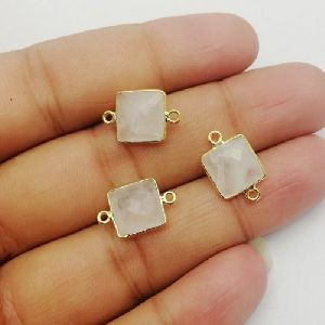 Rose Quartz Square Gold Bezel Connector