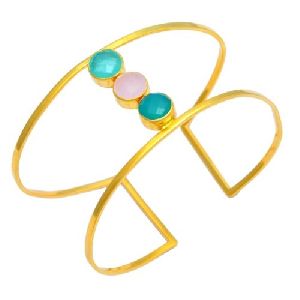 Round Faceted Gemstone Gold Plated Sterling Silver Adjustable Bracelet