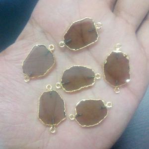 Smoky Quartz Gold Electroplated Edge Gemstone Slice Connector