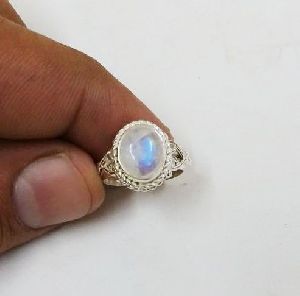 Sterling Silver Rainbow Moonstone Oval Stone Ring