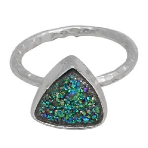 Titanium Green Druzy Bezel Set Gemstone Ring