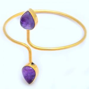 Trendy Amethyst Pear Gemstone Adjustable Bangle