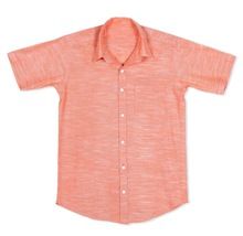 men half sleeve formal cotton peach solid party wear