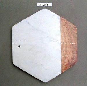 Hexagon shape white stone with wood made cheese plate