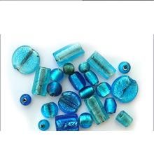 Silver Foil Turquoise Color Furnace Big Hole Mix Glass Beads