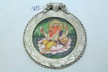 Tribal Temple Jewelry 925 Sterling Silver God Ganesha Handmade Painting Pendant