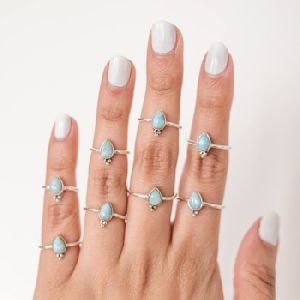 beaded designer larimar gemstone ring womans ring