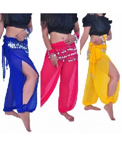 Belly Dance Balloon Trousers Tribal Harem Pants with Coin Scarfs