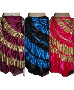 Satin Multi-Colour Gypsy Belly Dance Flamenco Skirt