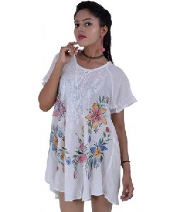 White Umbrella Short Sleeve Tops for Women