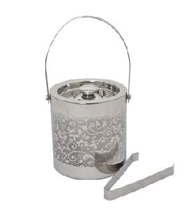 Stainless Steel Double Walled Ice Bucket Etching Flower finish