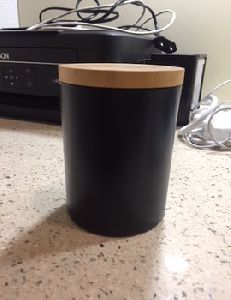 matt black glass with wooden lid