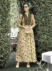 Cream and Green Colored Rayon Printed Kurti