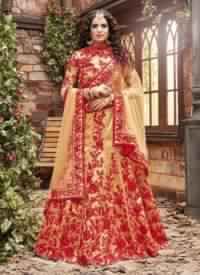 Golden Colored Pure Silk Bridal Lehenga